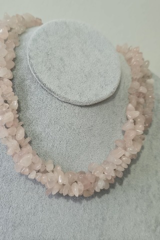 Sertifikalı Pembe Kuvars Kırıktaş Doğaltaş Kolye 3 Sıra 154 - Pembe