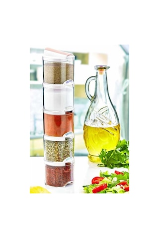 Akrilik Renkli Geçmeli 5'li Bremen Pratik Baharatlık Seti 12x8x25 cm