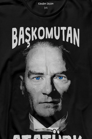 Başkomutan Atatürk Mavi Gözlü Gazi Reis Baş Komutan Uzun Kollu Tişört Baskılı T-shirt 001
