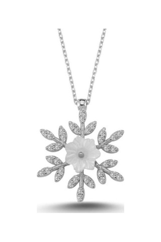 925 Ayar Gümüş Taşlı Kartanesi Ortası Çiçek Taş Tasarımlı Kolye Gümüş