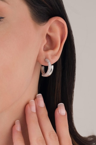20 Mm Gümüş Beyaz Zirkon Taşlı Boru Yarım Halka Küpe