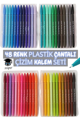 48 Renk Plastik Çantalı Çizim Kalem Seti 0.4 Mm Keçe Uç