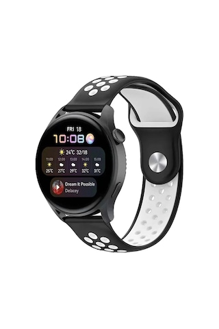 Watch 22mm Spor Delikli Kordon - Siyah-beyaz Çok Renkli