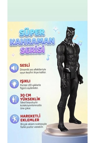 Avengers Süper Kahramanlar Serisi Black Panther 30 Cm Sesli Işıklı Hareketli Eklemli Figür Oyuncak