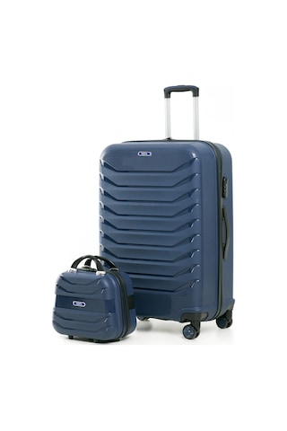 Yefa Pp Polipropilen Kırılmaz Büyük & Makyaj Boy 2'li Valiz Seti Lacivert