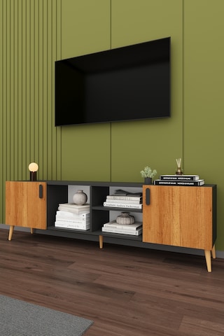 Asra Trend Tv Ünitesi T-13 %100 MDF 180 cm Tv Sehpası Dolaplı Raflı Petra-Koyu Gri