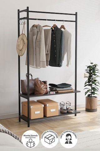 Bofigo Konfeksiyon Askısı Ayaklı Askılık Elbise Askılığı Raflı Askılık Jüpiter Antrasit Antrasit