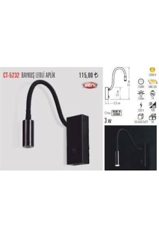 Siyah 3w Baykuş Led Aplik Aydınlatma Armatür Ct-5232 Siyah