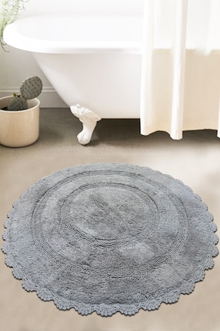 Regnum Gri Çap 90x90 Cm %100 Pamuklu Yıkanabilir Banyo Halısı Gri