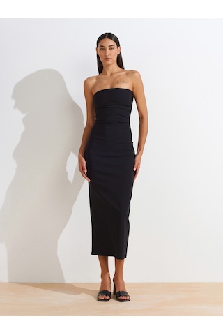 Dilvin 91368 Straplez Midi Elbise-siyah Siyah
