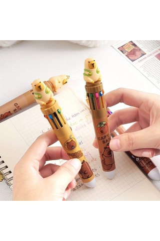 Tcherchı Sevimli Kapibara Hayvanı Geri Çekilebilir Jel Mürekkep Roller Kalemler, 4'lü Paket, Çok Renkli Orta Nokta, Plastik Malzeme