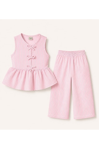 My Kids Wear Kız Çocuk Bella Fiyonk Detaylı Alt Üst Takım 12798 Pembe
