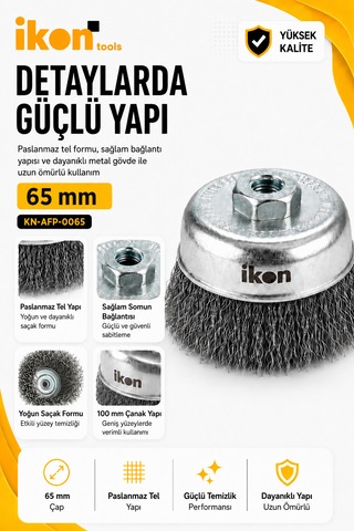Paslanmaz Saçaklı Çanak Fırça 65 Mm M14x2 Spiral Uyumlu Pas Boya Çapak Temizleme Fırçası