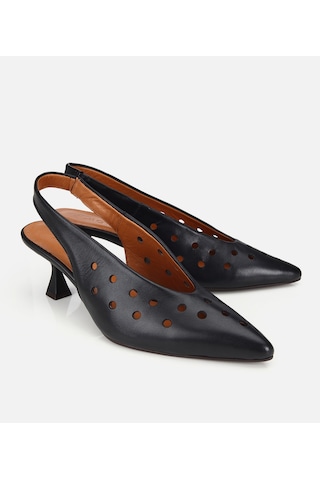 Hotiç Kadın Deri Siyah Delikli Arkası Açık Kısa Topuklu Stiletto 01ayh321470a100 01ayh321470a100