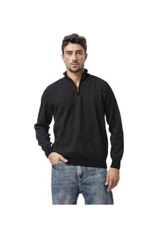 Cp286 Erkek Fermuarlı Triko Kazak Siyah