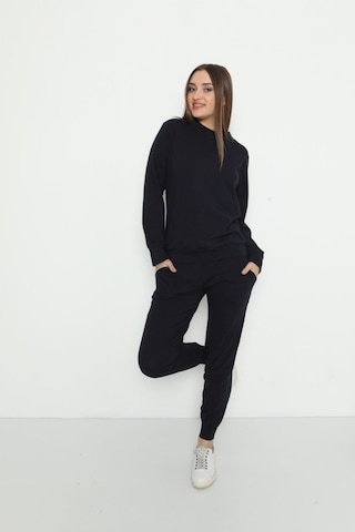 Kadın Bisiklet Yaka Pamuklu Uzun Kollu Pijama Takımı Lacivert Renkli 28243 Lacivert