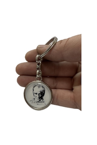 Atatürk Resimli Yazılı Çift Yönlü Metal Anahtarlık 1 Adet