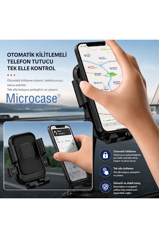 Microcase Universal Motosiklet Bisiklet İçin Şok Emici Güvenli Kilitleme Sistemli Telefon Tutucu Al5744 Siyah
