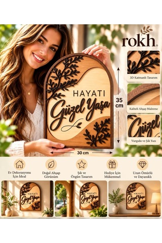 Hayatı Güzel Yaşa 35x30 Cm Ahşap Duvar Dekoru - 3d Katmanlı Dekoratif Tablo - Motivasyon Yazılı Ev Dekoru