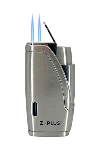 Z+plus Çift Torch Alevli, Entegre Delicili Punch Lüks Puro Çakmağı - Mat Krom Gri