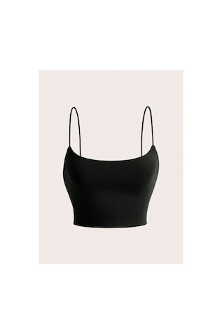 Mrm Pro Göğüs Pedli Kadın Siyah İp Askılı Crop Atlet Esnek Fit Crop Top Büstiyer Siyah Siyah