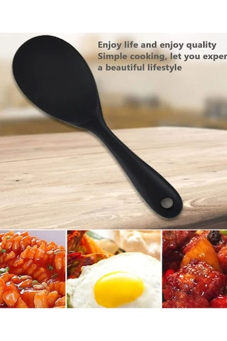 Qerhome Silikon Tamamı Silikon Pilav Kaşığı Siyah 20 Cm