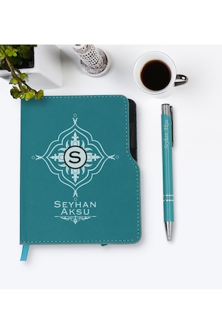 Kişiye Özel Isimli Turkuaz Termo Deri Defter Kalem Seti-26