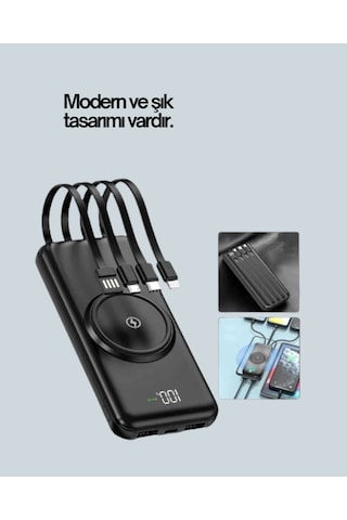 İphone Ve Android Uyumlu 10000mah Powerbank Hem Kablolu Hem Kablosuz