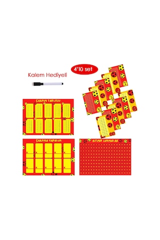 4'lü Çarpım Tablosu Seti - Kalem Hediyeli Taraftar Sarı Kırmızı