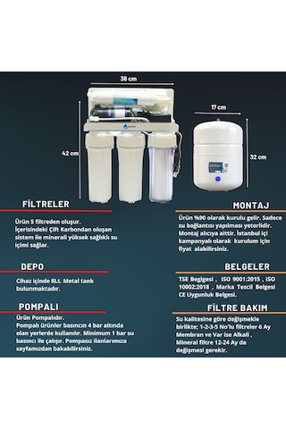 8 Lt. 5 Aşamalı Açık Kasa Pompalı Su Arıtma Cihazı
