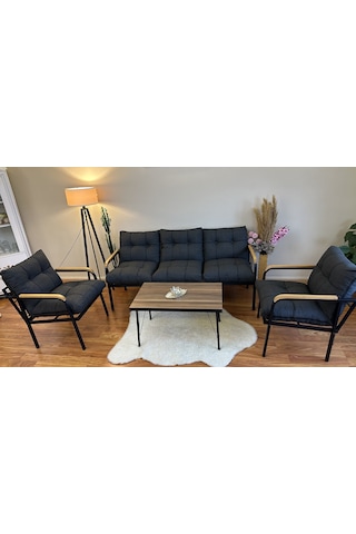 Modern Style Home Modern Sarıyer Balkon, Bahçe, Cafe - Metal Kanepe Koltuk Takımı - 3+1+1+ Sehpa Antrasit Modernk031 Antrasit