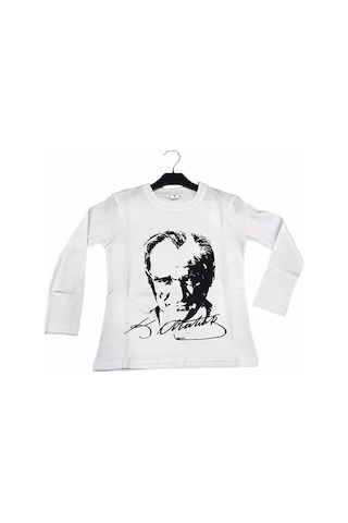 Unisex Atatürk Baskılı Uzun Kol T-shirt-8910 Beyaz