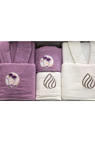 Royam Chıara Kadife Pamuklu Nakışlı 6 Parça Aile Bornoz Seti Bornoz Takımı 001