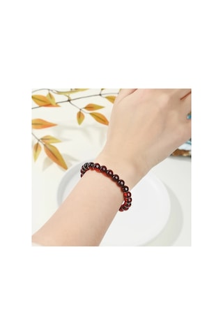 Yıwu Doğal Kan Kırmızısı Kehribar Taşından 8 Mm Bileklik Unisex Elastik Doğal Taş Bileklik Günlük Kullanım Ve Şık Hediye Kırmızı