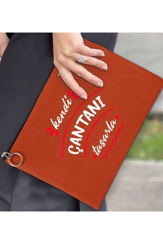 Bk Gift Kişiye Özel Kendin Tasarla Astarlı Portföy Kiremit Çanta 30x21cm, Baskılı El Çantası, Organizer Çanta Haki