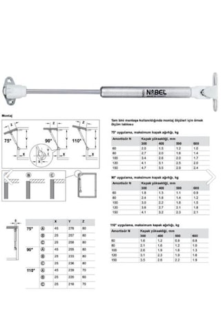 Dolap Amortisörü Gazlı Piston Kapak Hidroliği 27 Cm 100n 4 Adet