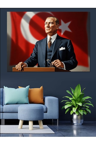Atatürk Kürsüde Konuşma Yaparken Dekoratif Kanvas - Mdf Ahşap Tablo
