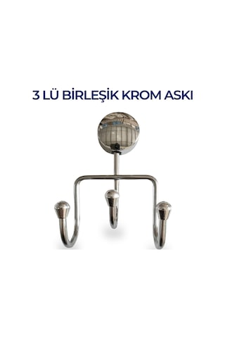 Krom 3 Lü Duvar Askısı Banyo Mutfak Elbise Havlu Askılığı Gümüş