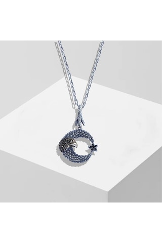 Kartal Ay Yıldız Trend Zincirli Gümüş Erkek Kolye Gümüş