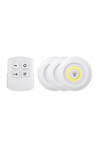 Ruicoo Kablosuz Cob Led Dolap Aydınlatma - 3'lü Paket, Uzaktan Kumandalı, Parlaklık Ayarlı, Taşınabilir, Pil İle Çalışan Beyaz