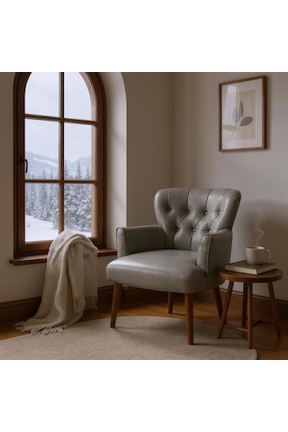 Roma Berjer - Modern Tekli Koltuk - Deri Kumaş - Gri