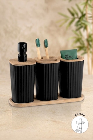 Safir Bambu 3'lü Set Siyah Siyah