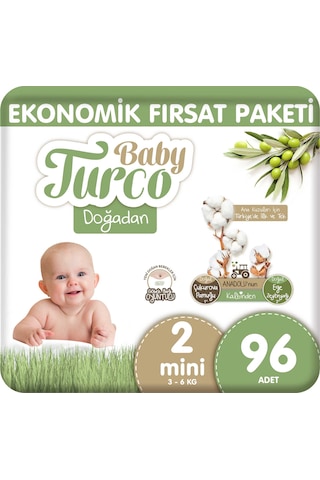 Baby Turco Doğadan Ekonomik Fırsat Paketi Bebek Bezi 2 Numara 96 Adet 2'li