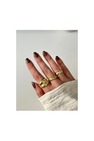 Lunarie 3'lü Dome Chunky Vintage Yüzük Seti 14k Gold Burgu Altın