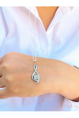 Brezza Lusso Jewelry Gümüş Zirkon Taşlı Sonsuzluk Kadın Kolyesi 45 CM