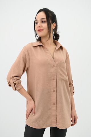 Koza Butik Kadın Keten Cep Detaylı Gömlek 1732-24 001