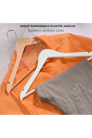 Ahşap Görünümlü Plastik Elbise Askısı A Kalite 20 Adet Al4494 Kahve Genel