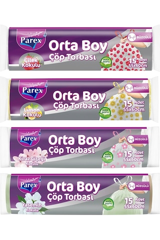 Orta Boy Büzgülü Çöp Torbası Paketi Çilek, Limon, Yasemin Ve Kiraz Çiçeği Kokulu