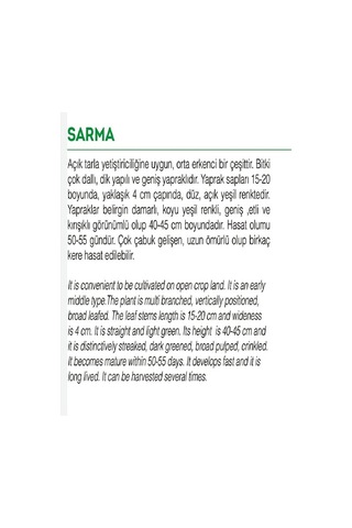 Ata Tohumu Yerli Pazı Sarma 100 Adet Tohum