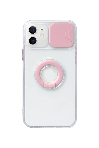 Ally Apple iPhone Uyumlu 11 6.1inç - Kılıf Sürgülü Kamera Lens Korumalı Yüzük Standlı Silikon - Kılıf- 5775 Siyah